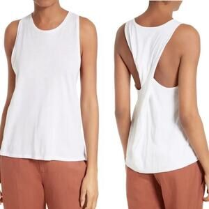 Vince Cotton & Silk Twist Back Tank Top Classic Staple Shirt Blouse White Large
